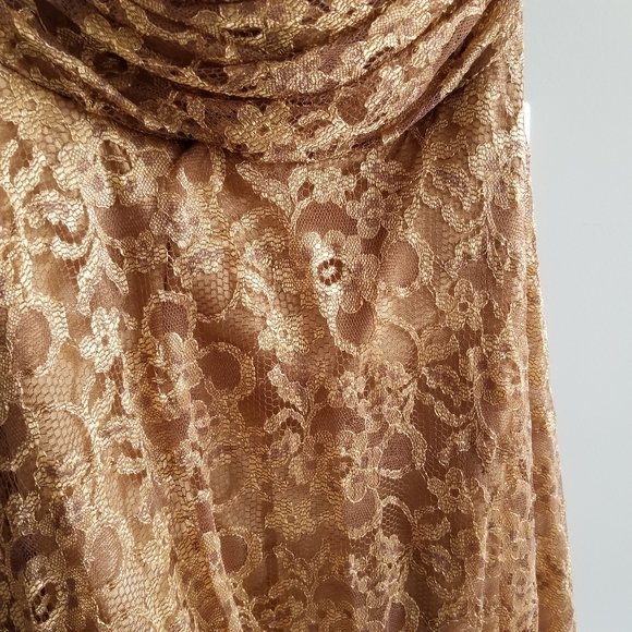 Bronze/Gold Lace Overlay Strapless Formal Gown - Picture 3 of 15